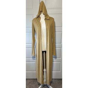 Fumblin' Foe Duster Cardigan Hooded Long Sleeve‎ Open Front Faux Suede Tan S